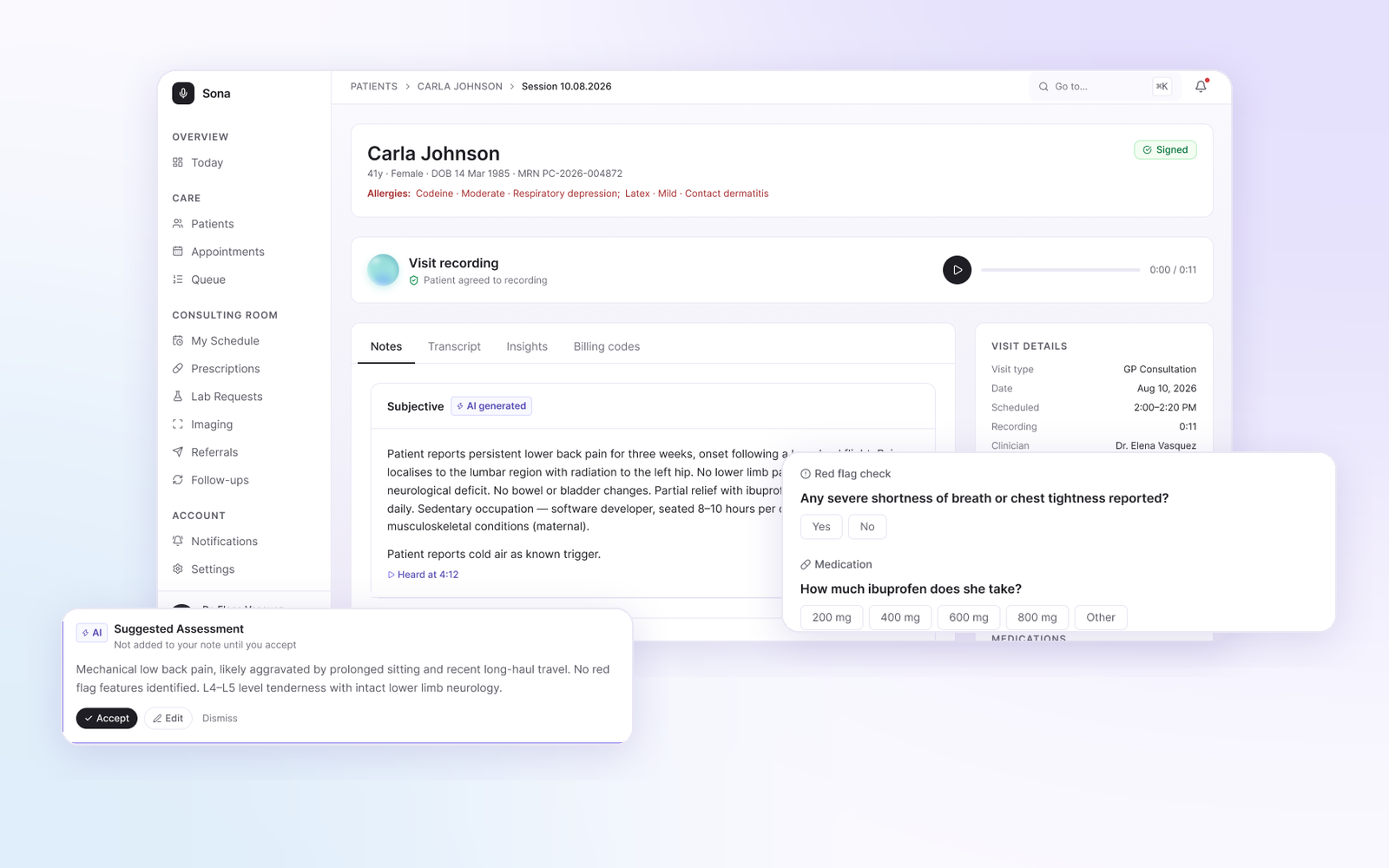 Sona: Clinical notes doctors can trust product design
