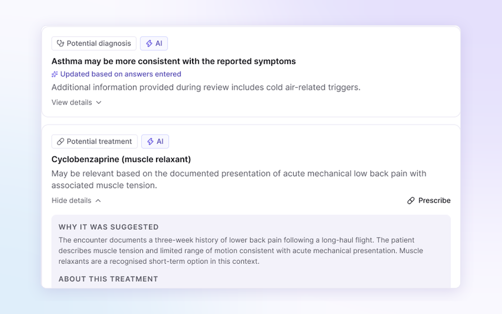 Suggested clinical insights with an expanded explanation of the supporting reasoning.